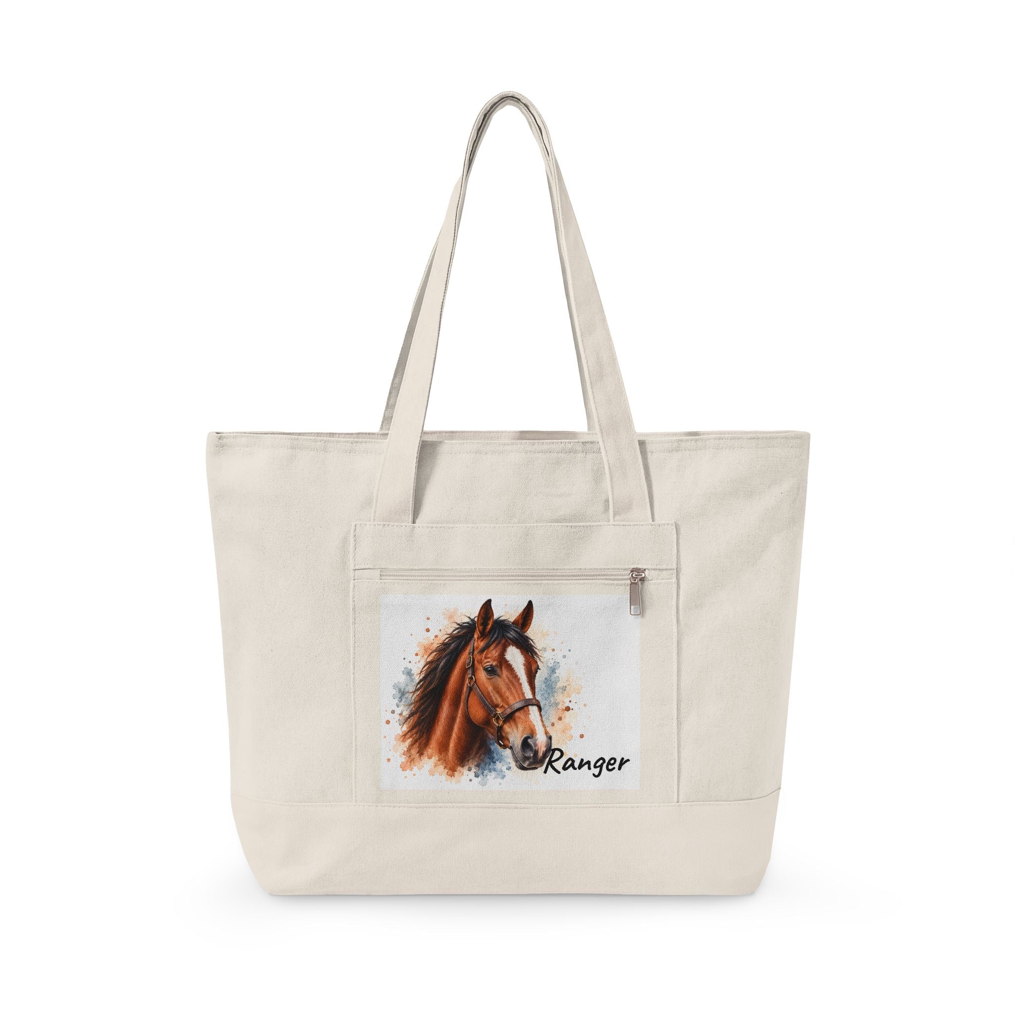 Personalized pet portrait zippered canvas tote bag